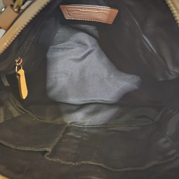 Coach Peyton Tan And Black Patent Leather Satchel with Quilted Design - Picture 7 of 11